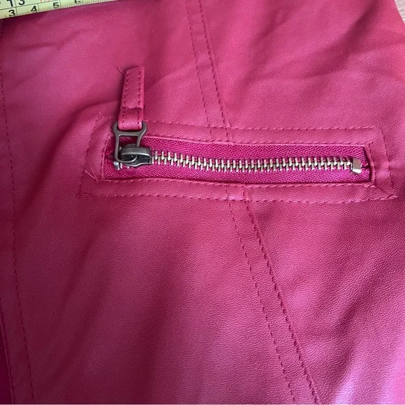 Women's Faux Leather Red Moto Jacket - Picture 9 of 9